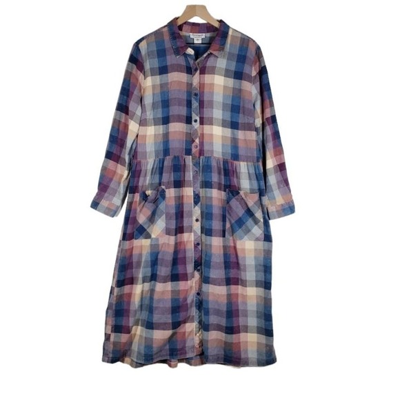 Serengeti Pastel Check Maxi Dress XL Button Front Cottage Core Prairie - Picture 1 of 14